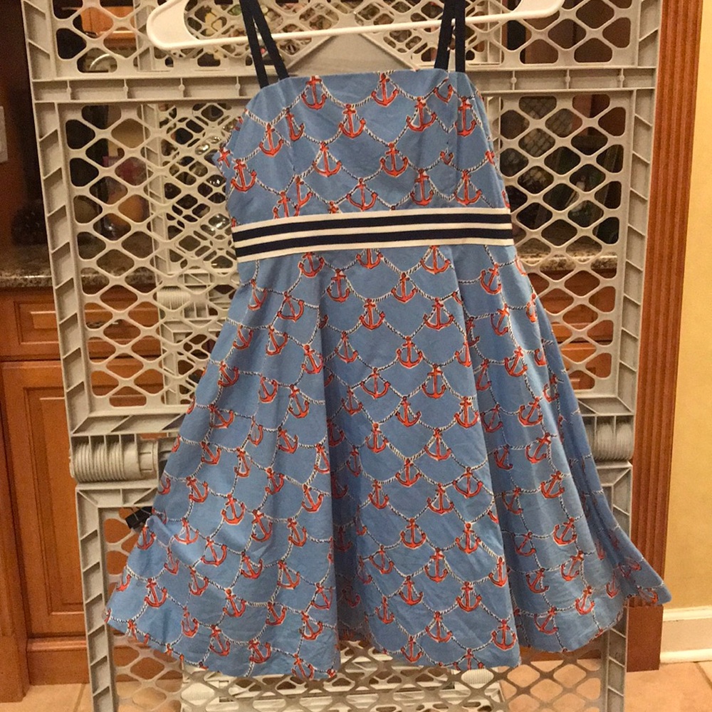 Blue Lily Pulitzer dress with anchor motif.
